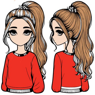 realistic pretty girl with high pony tail