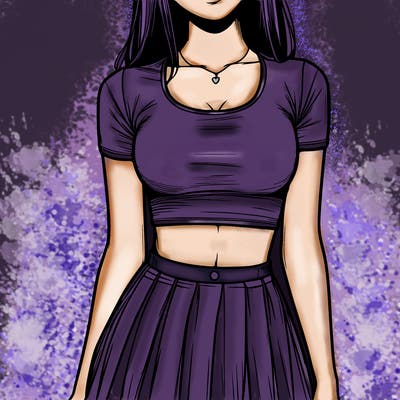realistic girl wearing crop top and skirt