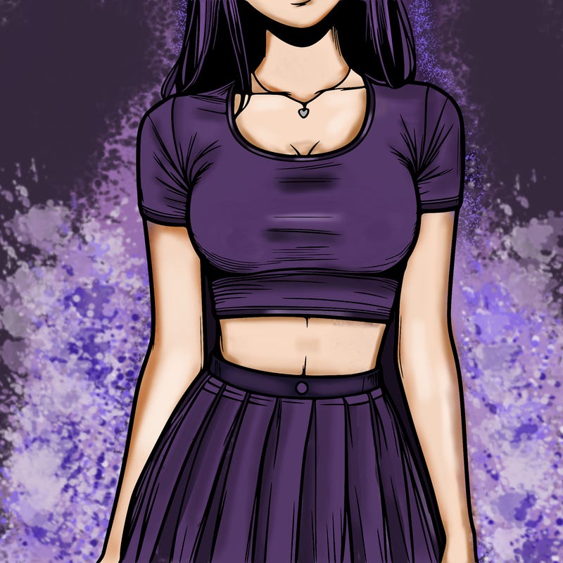 realistic girl wearing crop top and skirt