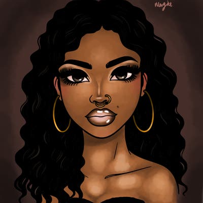 black woman long wavy hair nose ring pretty
