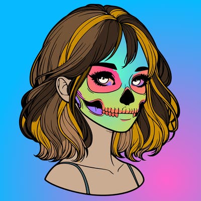 realistic girl with skull