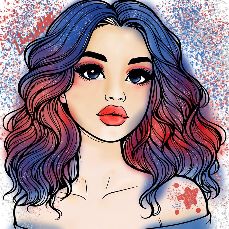 realistic girl with wavy hair and lips