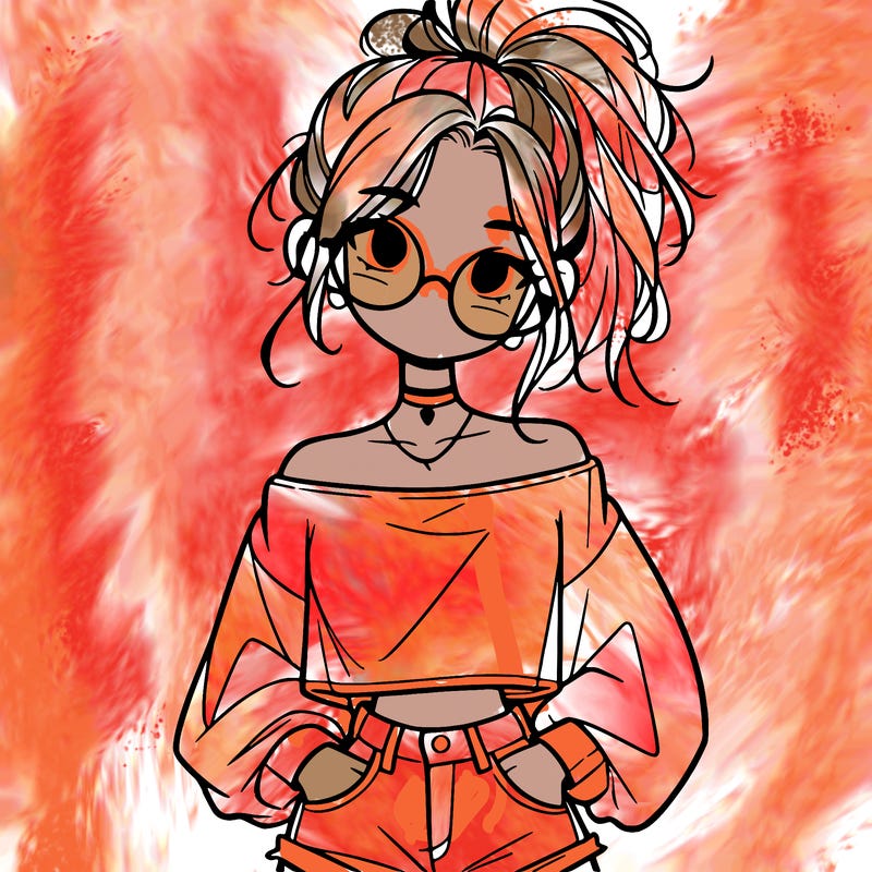 girl with a messy ponytail glasses a baggy crop top and jean shorts