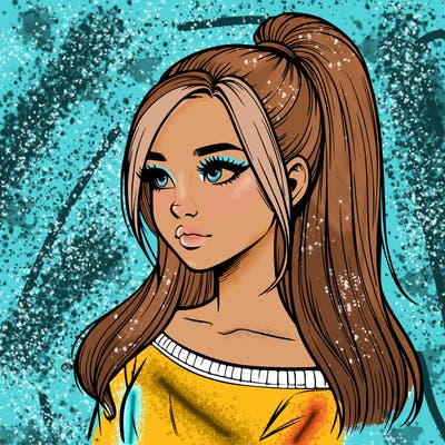 realistic girl with a high ponytail