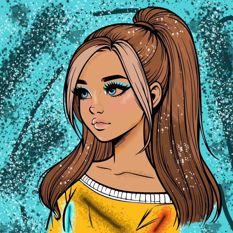 realistic girl with a high ponytail