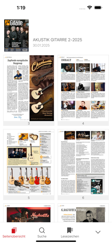 AKUSTIK GITARRE - Eine Vorschau des digitalen Magazins Akustik Gitarre mit verschiedenen Seiten zu Gitarren-Testberichten und Musik-Workshops.