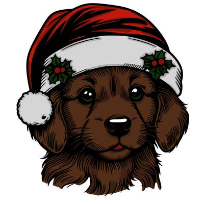 realistic dog wearing a santa hat