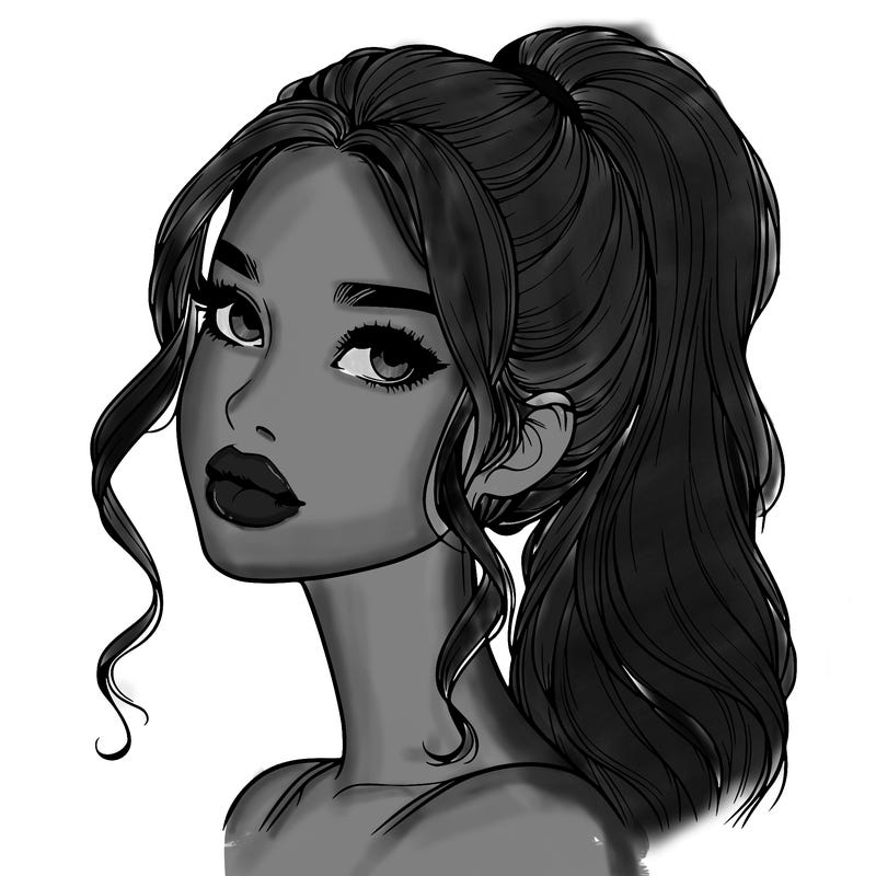 realistic girl with a ponytail on her hair and lips