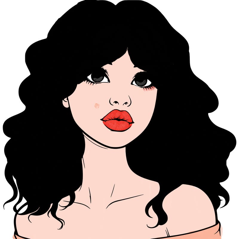 realistic girl with wavy hair and lips