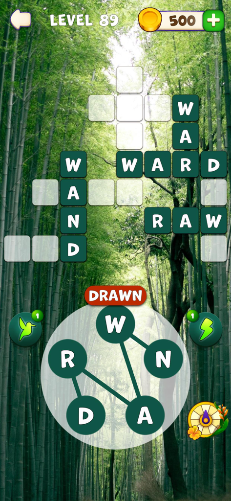 Words of Paradise - Words of Paradise gameplay showing a word puzzle over a calming bamboo forest background
