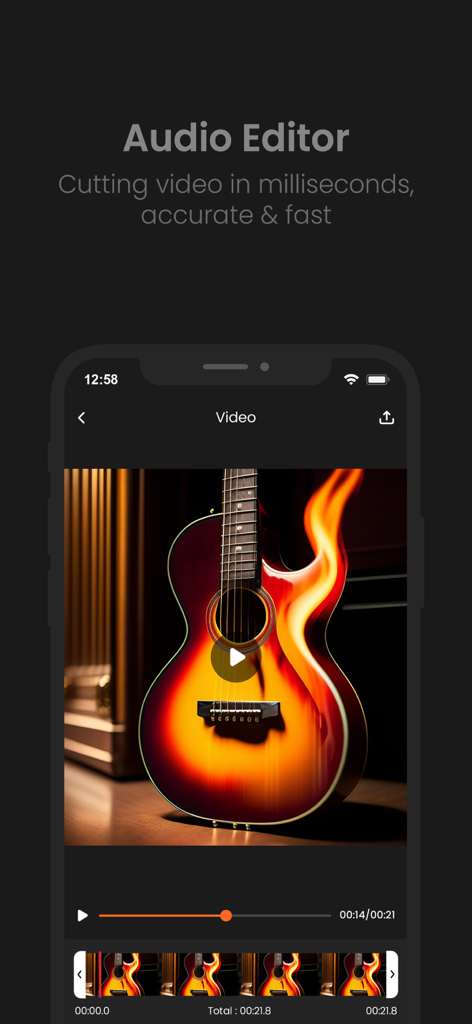 Interfaz de la aplicación móvil AudioLab para recortar audio y video de forma rápida y precisa con una línea de tiempo visual.