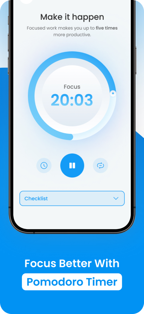 Pomodoro timer interface in the My Study Life school planner app showing a focus session countdown