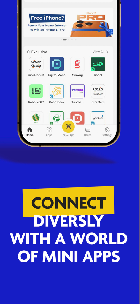 SuperQi app screen showcasing a variety of mini-apps for finance and lifestyle services.