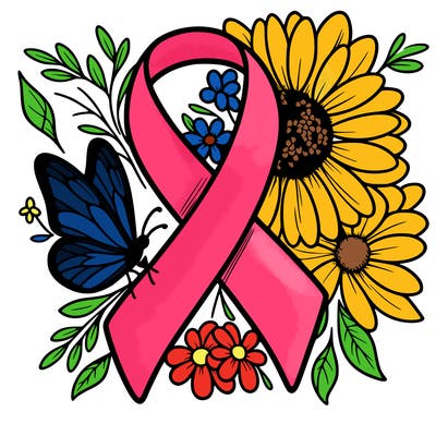 cancer awareness symbol with flowers and butterflies