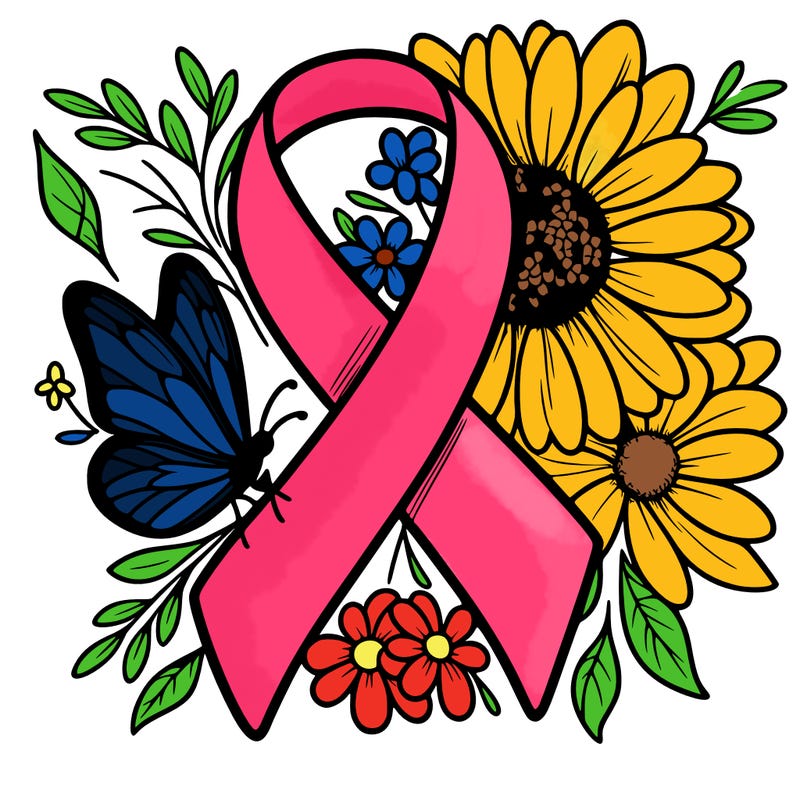 cancer awareness symbol with flowers and butterflies