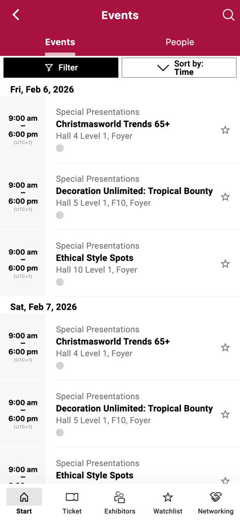 Christmasworld Navigator - Christmasworld Navigator app showing a list of trade fair events and special presentations