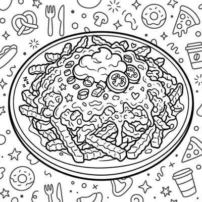 Dive into a delicious coloring adventure with our Loaded Chili Cheese Fries page, brimming with crispy fries, savory chili, and gooey cheese. This mouth-watering design offers a fun and engaging way to bring your favorite indulgent snack to life with vibrant colors.