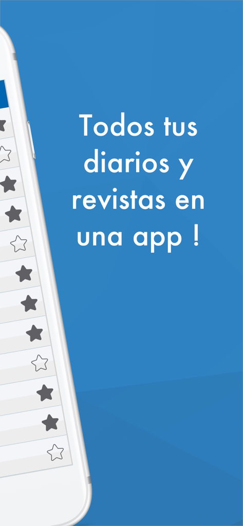 Smartphone exibindo uma lista de favoritos de jornais e revistas espanhóis no aplicativo.