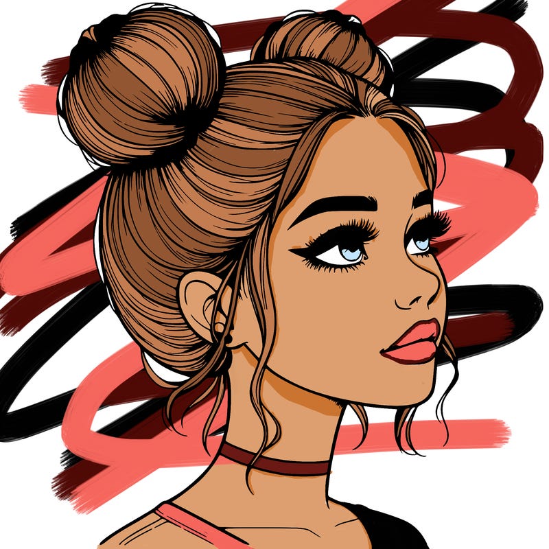 realistic girl with buns on the top of her head