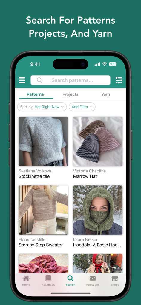 Alpaca: Your Ravelry Companion - Mobile app interface for searching knitting and crochet patterns