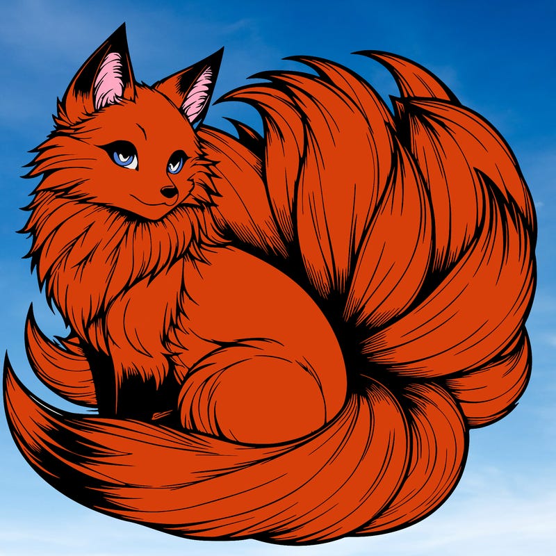 realistic detailed 9 tailed anime fox