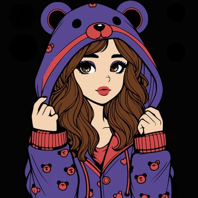 realistic girl in a animal pjs hoodie