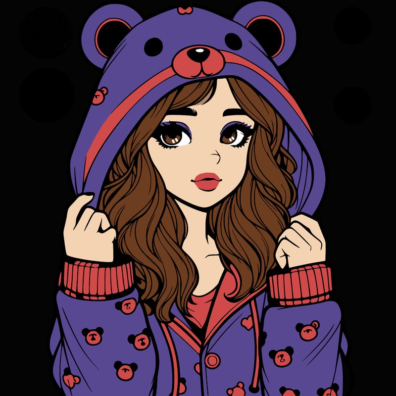 realistic girl in a animal pjs hoodie