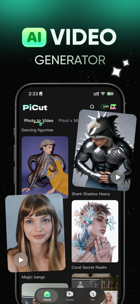 Guma-Ai Video Generator mobile interface showcasing diverse AI generated video and image templates