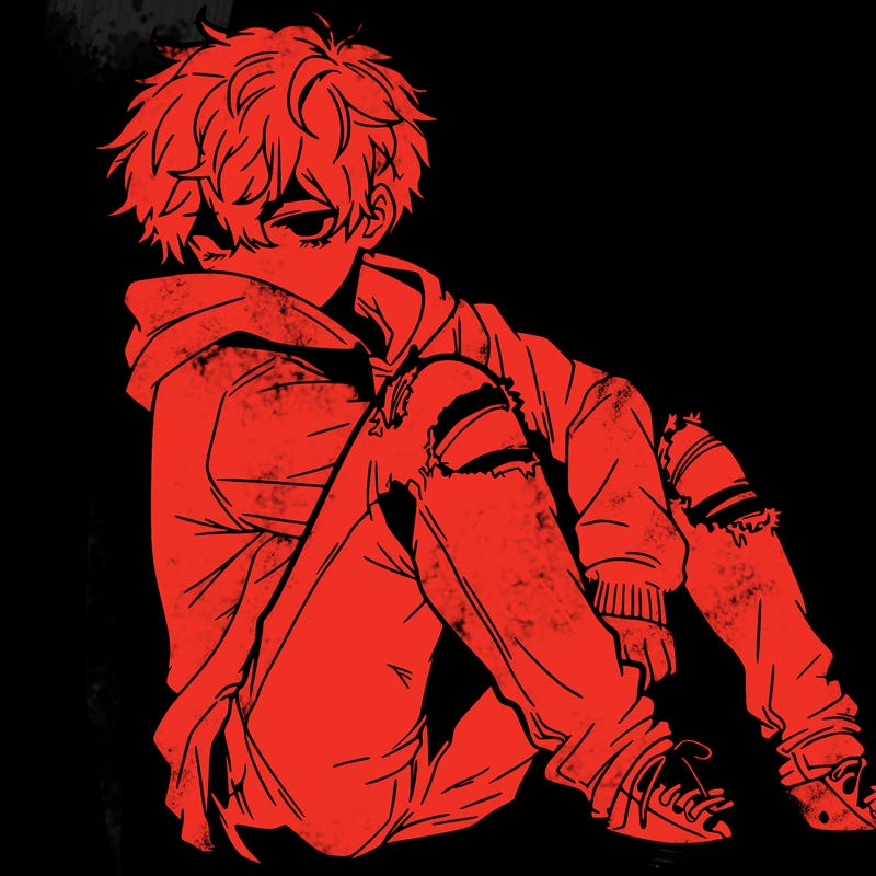 a male hoddie ripped jeans messy hair anime