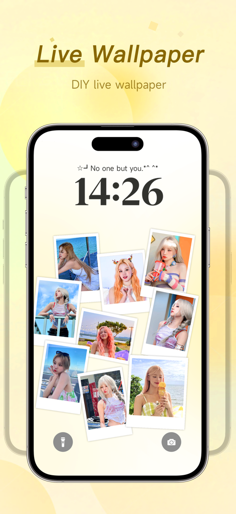 Sfondo animato fai-da-te con una collage di foto istantanee di un idol K-pop sulla schermata di blocco dell'iPhone