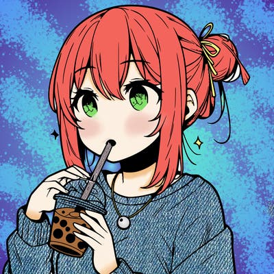 manga character drinking boba