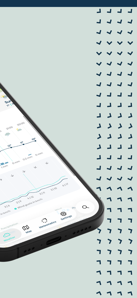 Meteomatics Weather App - App Meteo Meteomatics che visualizza dati di previsione meteorologica dettagliati su un iPhone