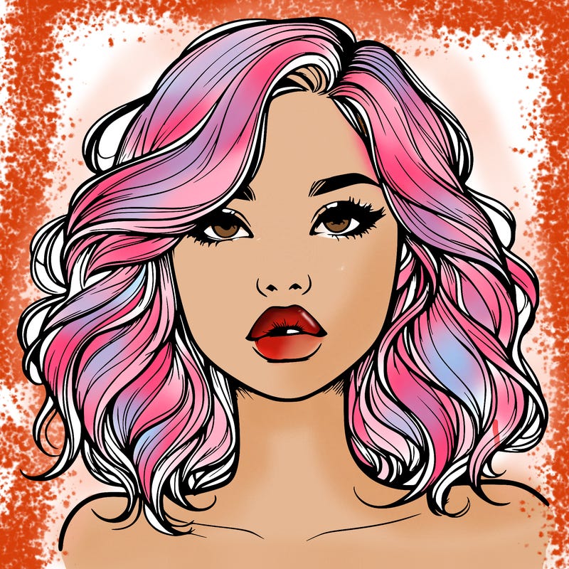 realistic girl with wavy hair and lips