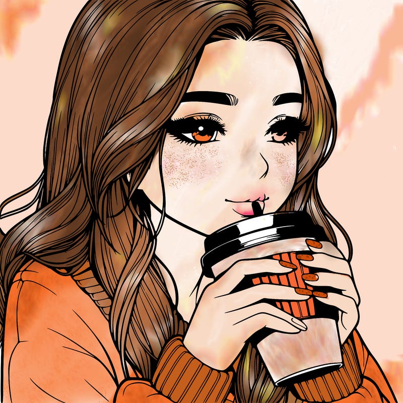 realistic girl drinking coffee