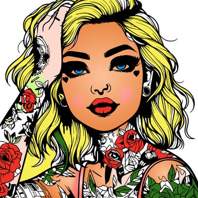 realistic girl with tattoos all over