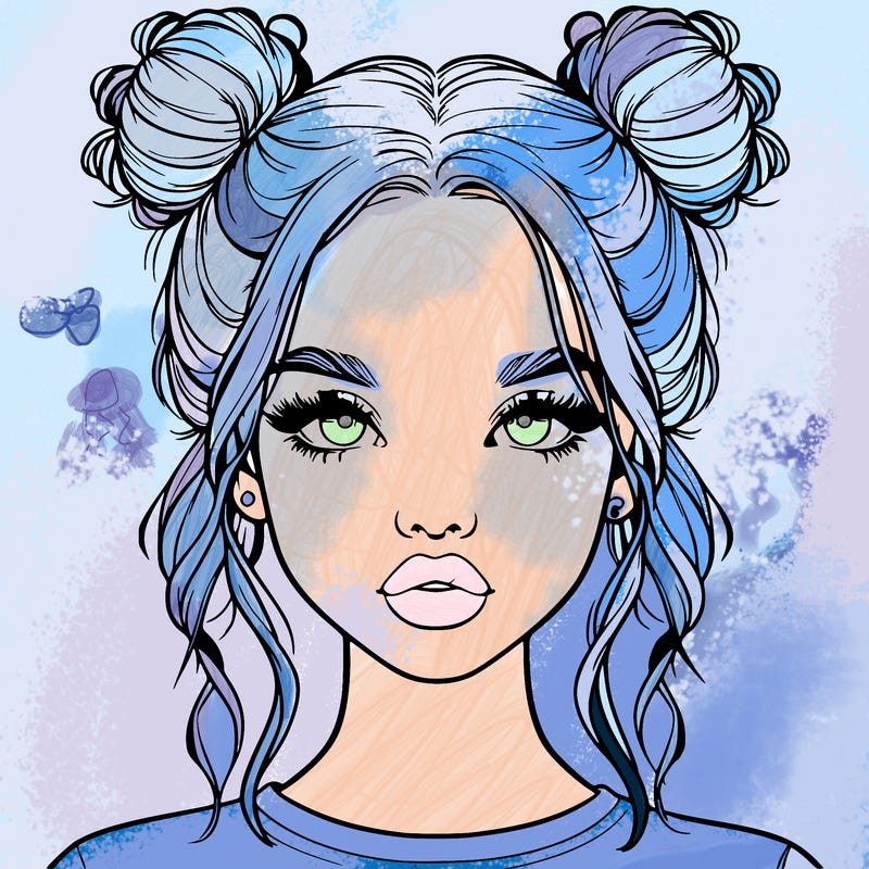realistic girl with two buns in hair and lips