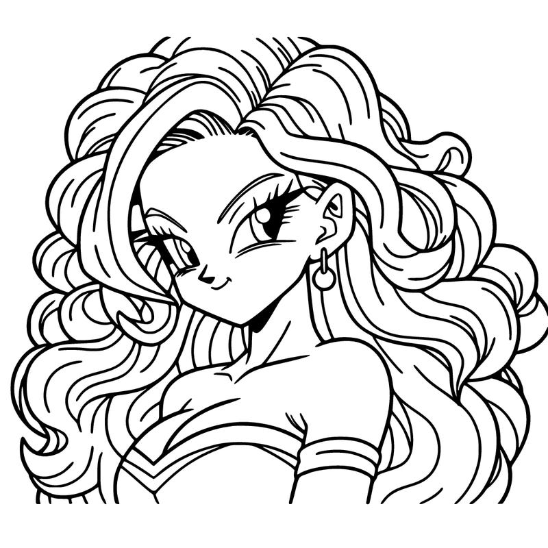 dbz anime female namekian, beautiful, long curly hair
