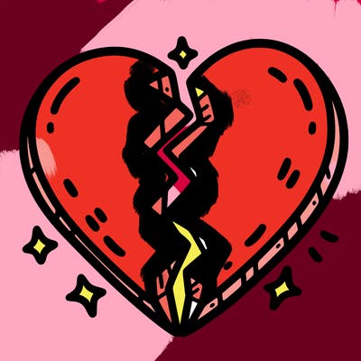 split in half heart