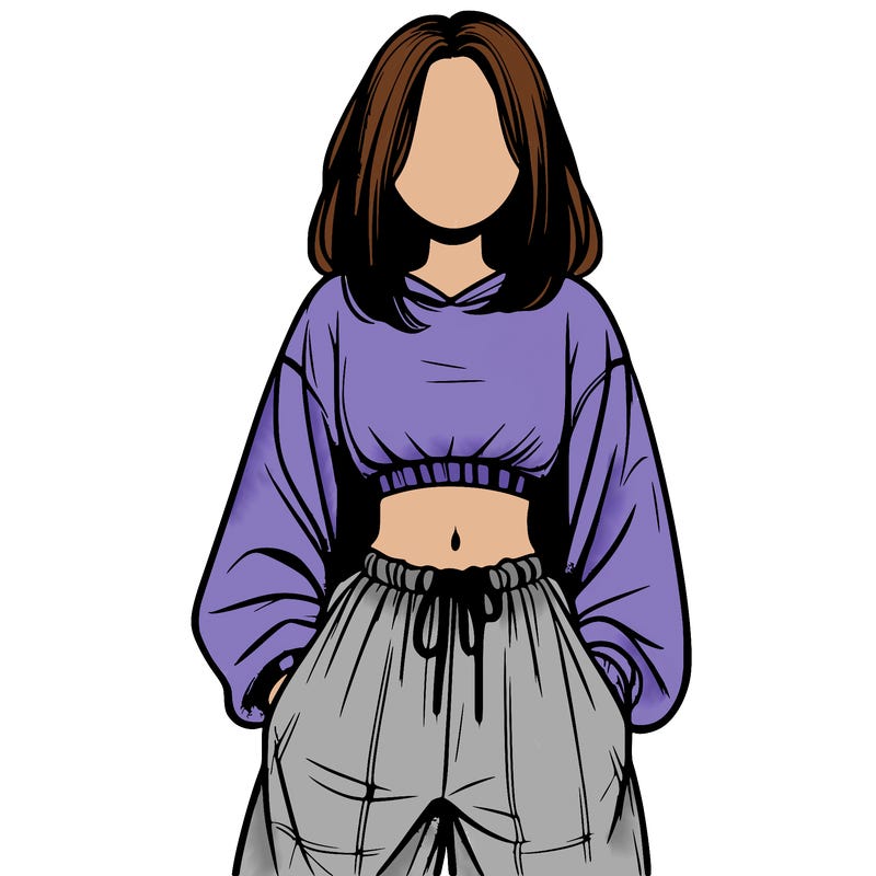realistic girl faceless with baggy pants and a crop top