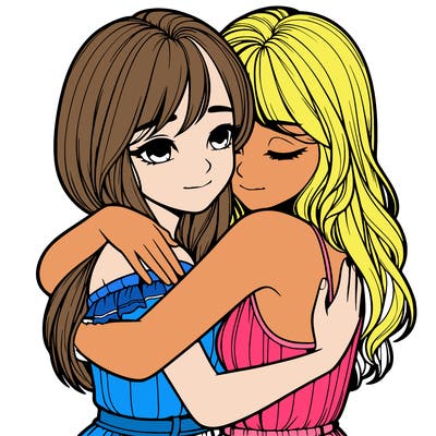 realistic girls hugging
