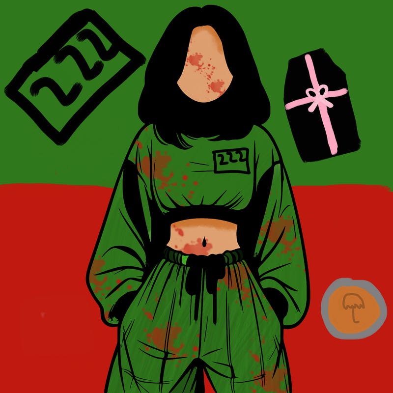 realistic girl faceless with baggy pants and a crop top