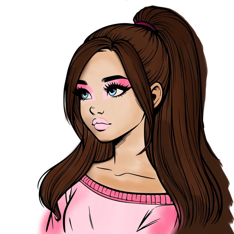 realistic girl with a high ponytail