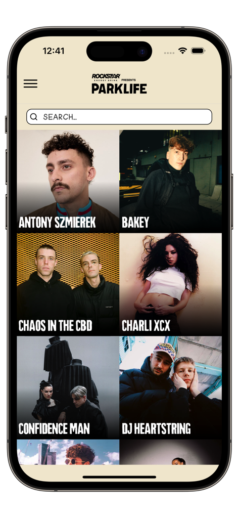 Parklife Festival 25 - Artist lineup grid in the Parklife Festival 25 mobile app