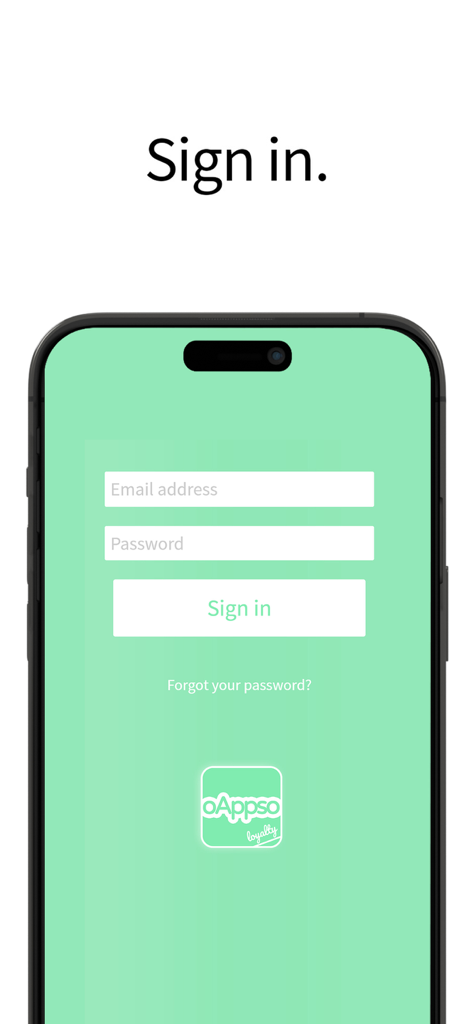 Oappso Stamp - Sign in screen for the Oappso Stamp digital loyalty card app