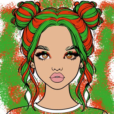 realistic girl with two buns in hair and lips