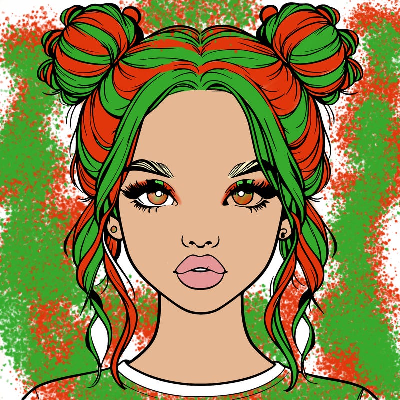realistic girl with two buns in hair and lips