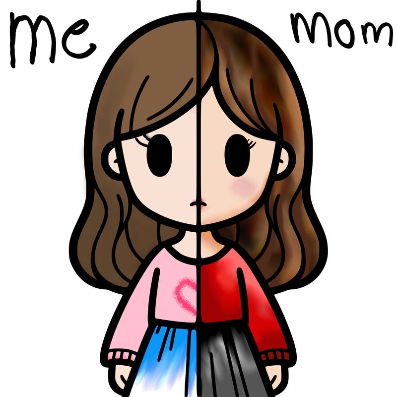 a girl with a line down the middle of the paper vertical and horizontily