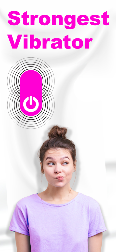 Startbildschirm der Stärkster Vibrator App mit einer Frau und einem Vibrationssymbol