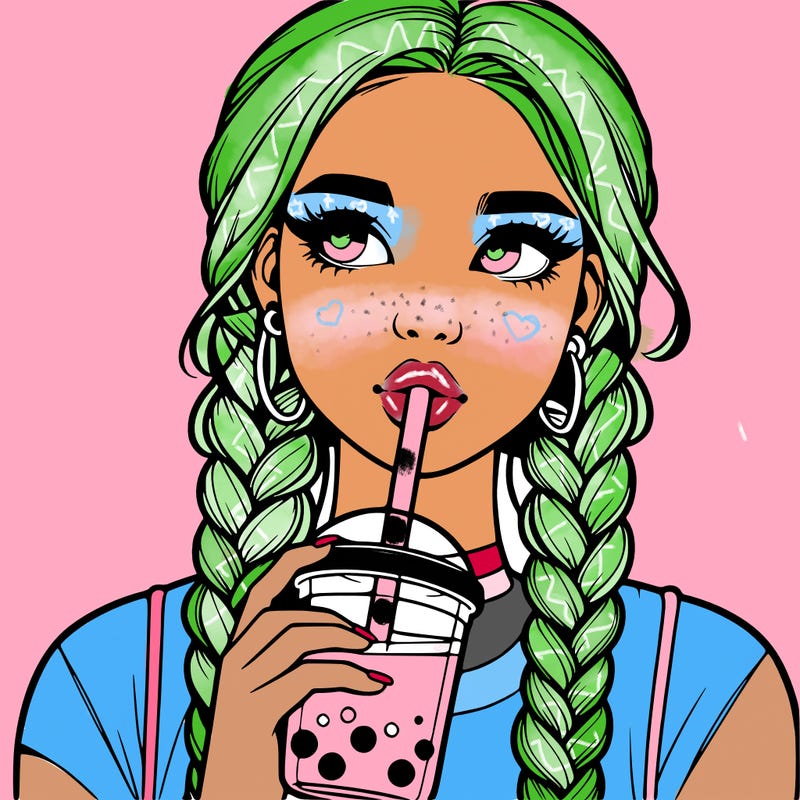 realistic girl with braided hair drinking boba