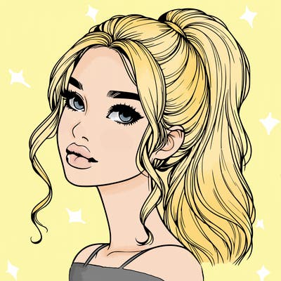 realistic girl with a ponytail on her hair and lips